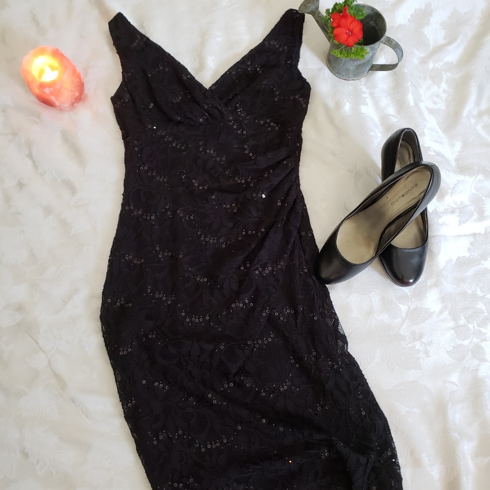 Ralph Lauren Embroidered Lace Evening Dress Black